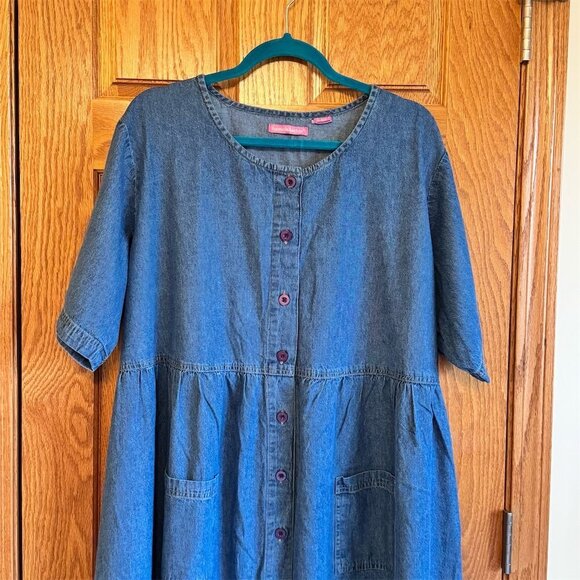 Woman Within Plus Size Blue Denim Knee Length Dress Short Sleeve 3X - Picture 3 of 6